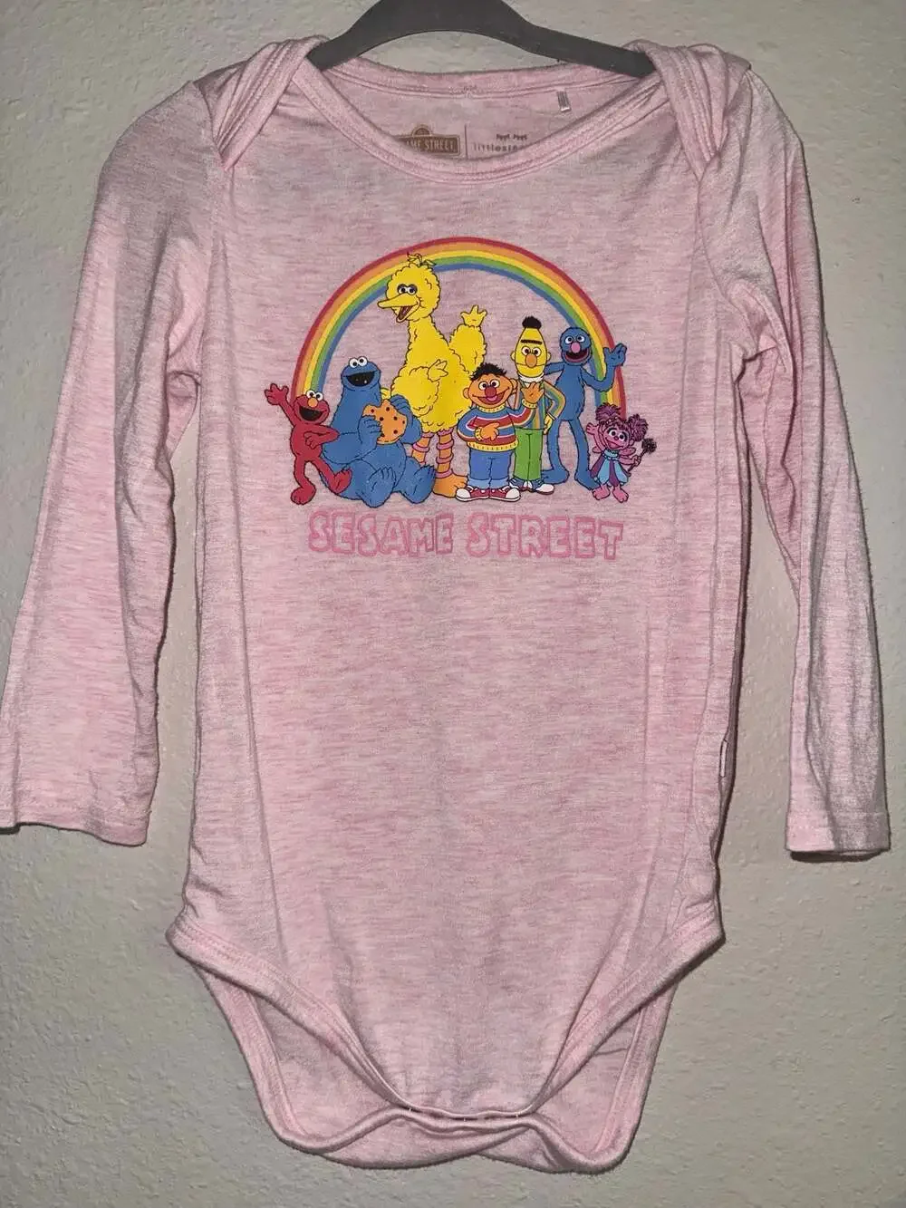 Little Sleepies Sesame Street Character Group Pink Heather Long Sleeve Bodysuit